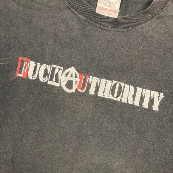 Vintage Screen Stars Shirt Mens XL Black 2001 Pennywise Punk Band F*ck Authority - Picture 3 of 16